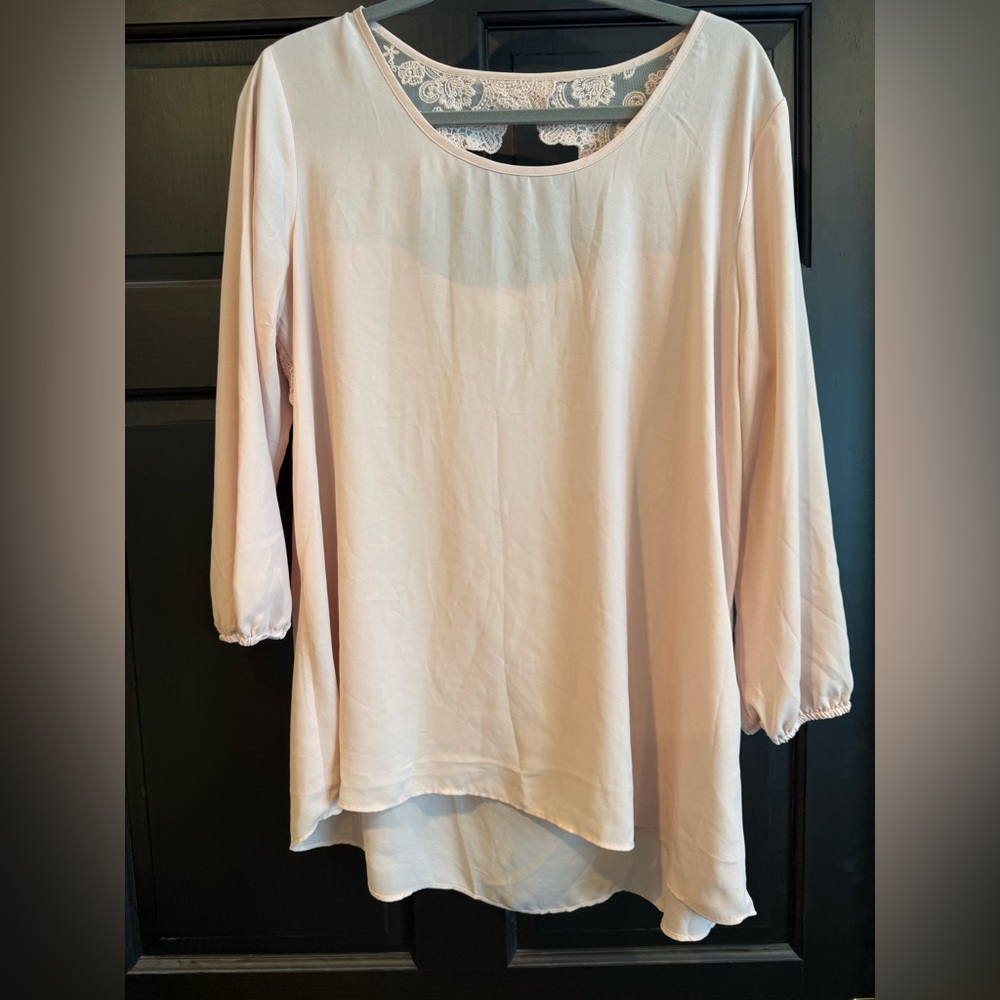 Women’s Light Pink Blouse with Back Lace Detail, XL